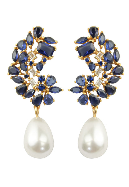 Golden Frosty Pearl Earrings with Zirconia Stones