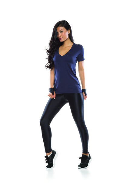 Navy Karen High Waisted Shiny Leggings for Stylish Comfort