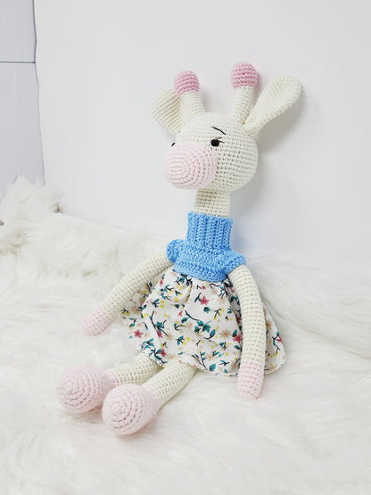 Crochet Giraffe Stuff Animal Toy Large Girl Doll in Dress, Amigurimi - Stylemz