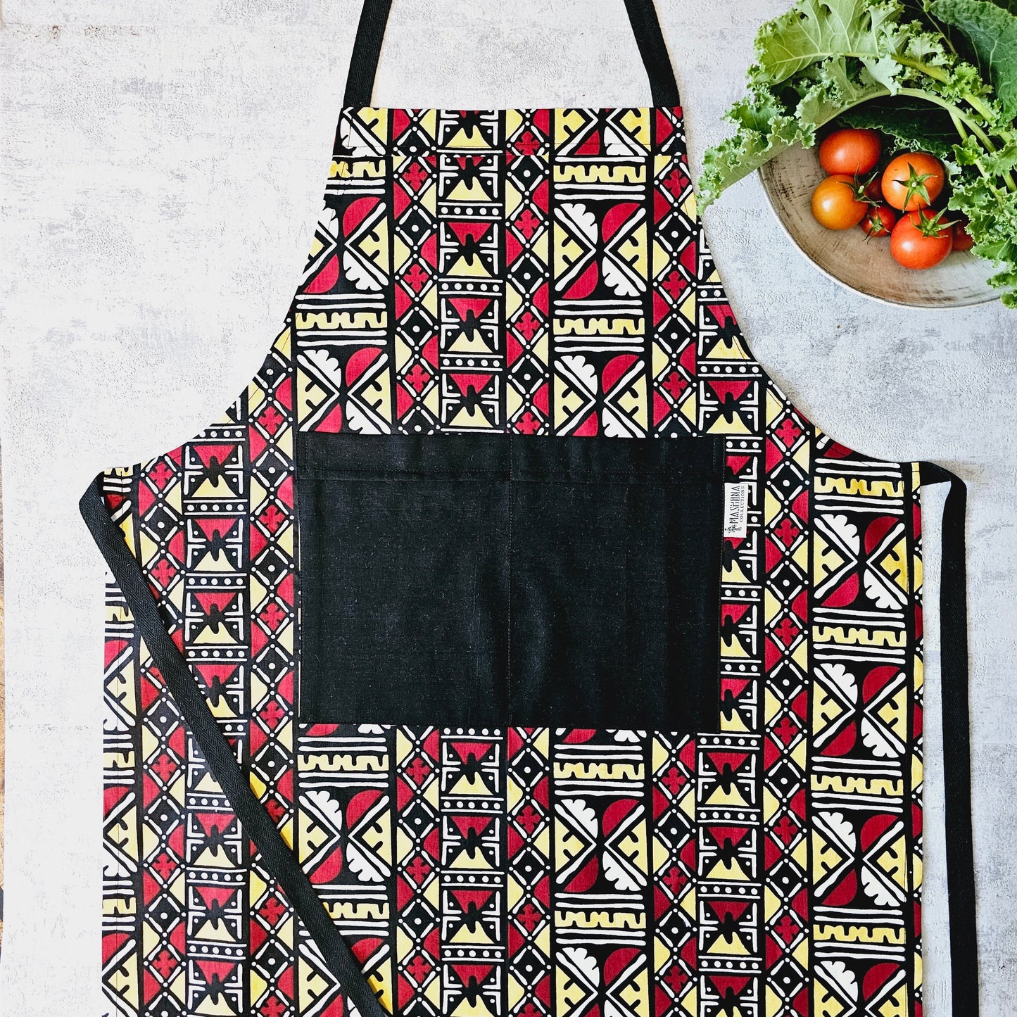 Handmade Kente Bogolan Print African Print Apron with Pocket