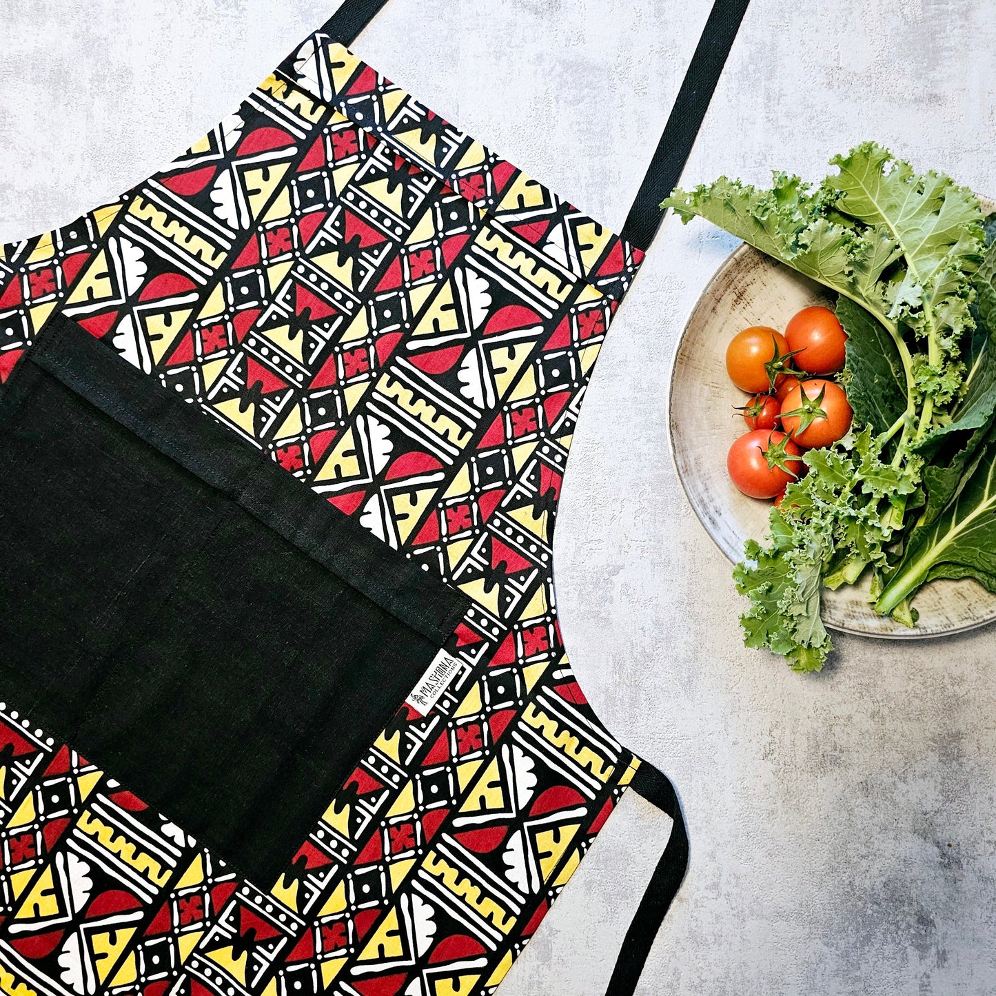 Handmade Kente Bogolan Print African Print Apron with Pocket