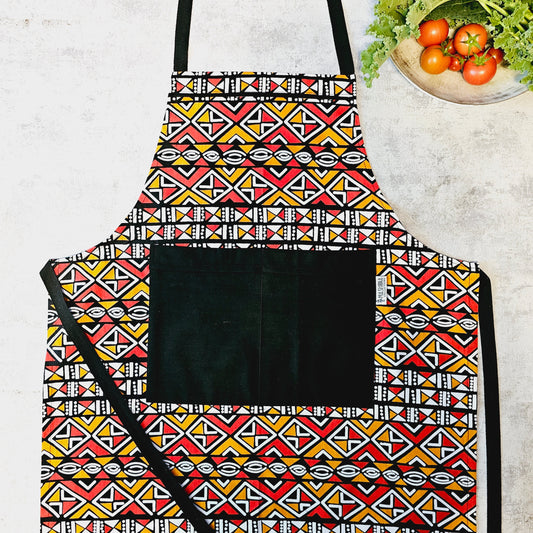 Handmade Bogolan Print African Print Apron with Pocket