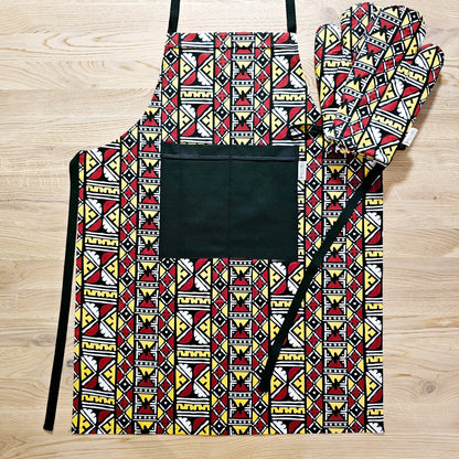 Handmade Apron and Matching Oven Gloves Set in Cotton