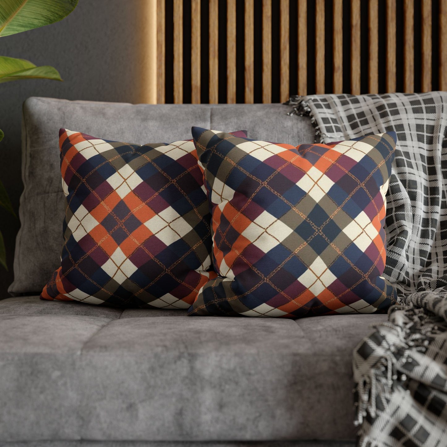 Warm Harvest Argyle Spun Polyester Square Pillowcase - StyleMZ