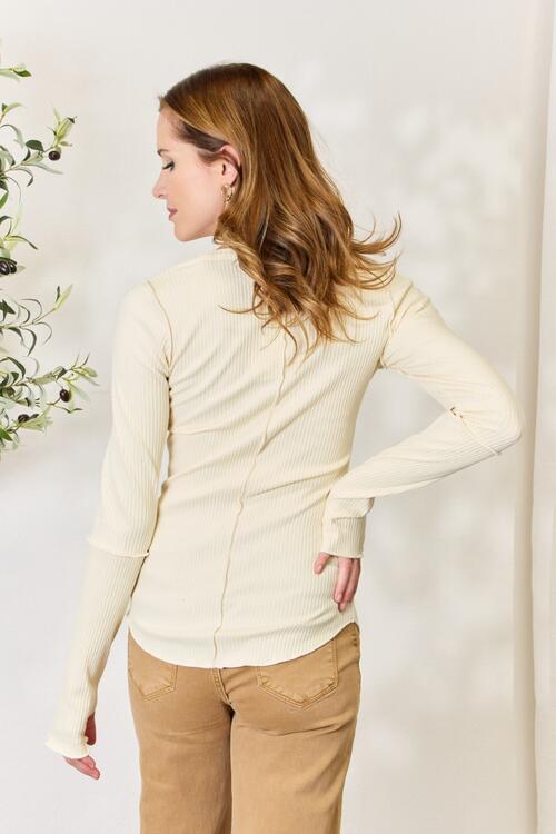 Culture Code Full Size Ribbed Long Sleeve Round Neck Top