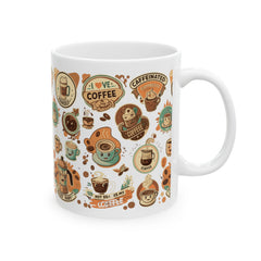 Korea -  Coffee Stickers Ceramic Mug, (11oz, 15oz)  - StyleMZ