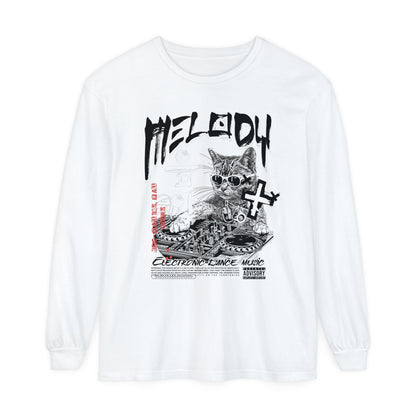 Korea -  DJ Cat Unisex Garment-dyed Long Sleeve T-Shirt  - StyleMZ