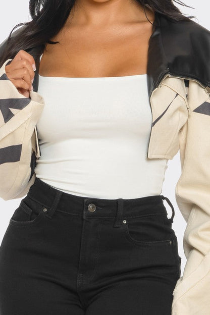 Two-Tone Puff Sleeve Bomber Jacket - Stylemz