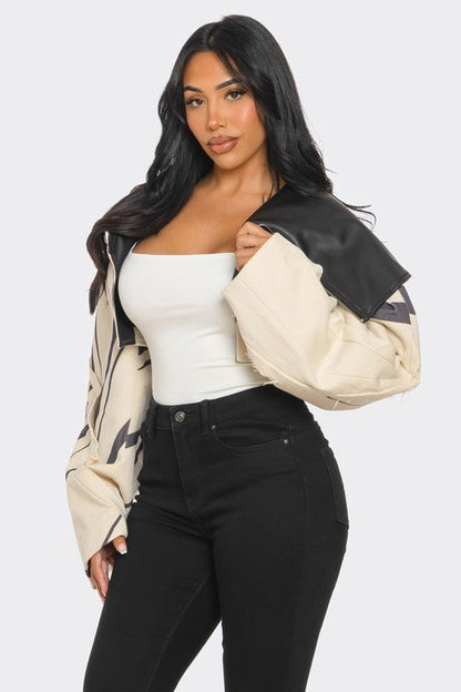 Two-Tone Puff Sleeve Bomber Jacket - Stylemz