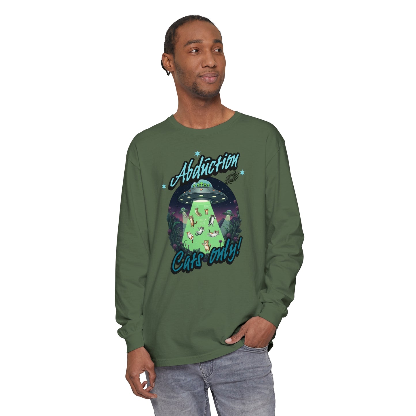 Korea -  Abduction cats only! Unisex Garment-dyed Long Sleeve T-Shirt  - StyleMZ