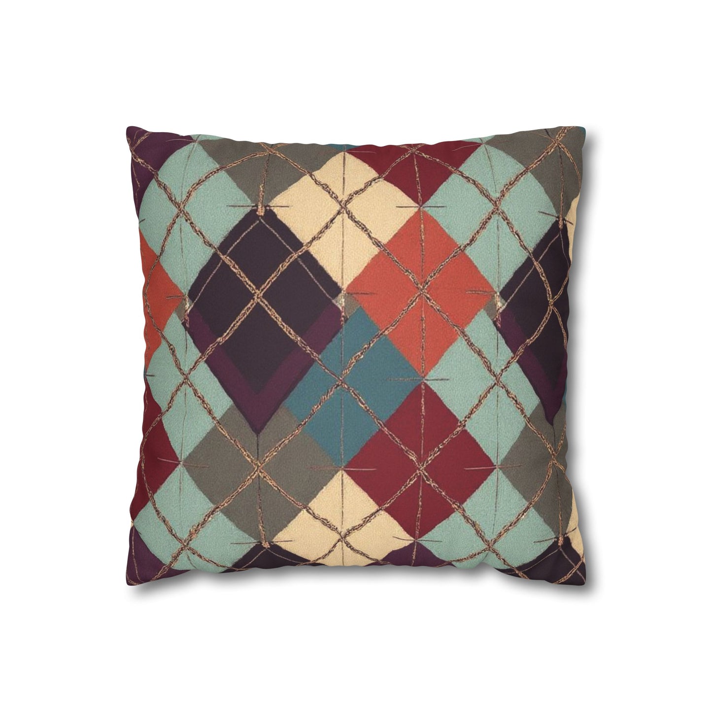 Vintage Harvest Argyle Faux Suede Square Pillowcase - StyleMZ