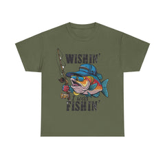 Corea - Camiseta unisex de algodón grueso con el mensaje "Wishing I was fishing" - StyleMZ 