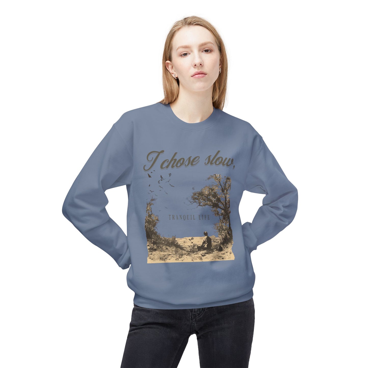 Korea -  Slow tranquil life Unisex Midweight Softstyle Fleece Crewneck Sweatshirt  - StyleMZ