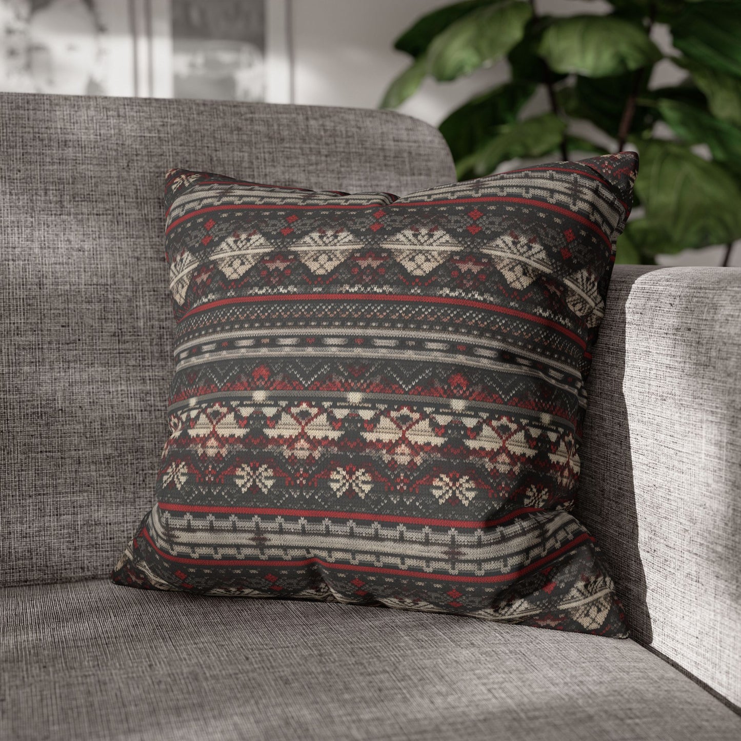 Nordic Knit Pattern Faux Suede Square Pillowcase - StyleMZ