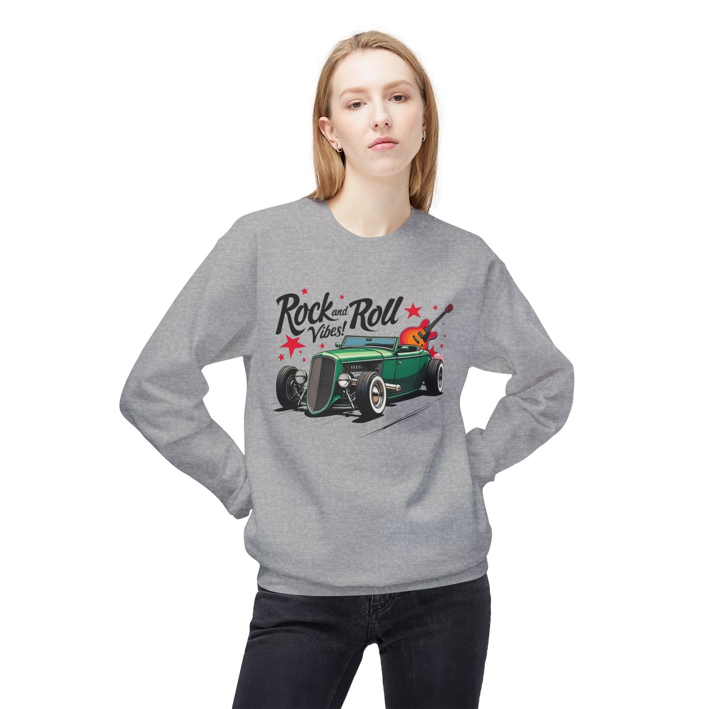 Rock & Roll Vibes Unisex Midweight Softstyle Fleece Crewneck Sweatshirt - StyleMZ