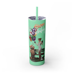 Korea -  Happy Birthday Skinny Tumbler with Straw, 20oz  - StyleMZ