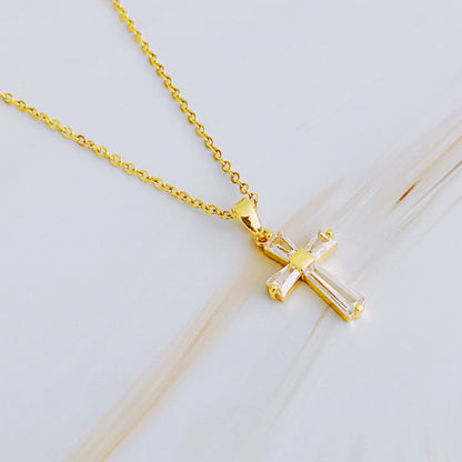 My Dear Crystal Cross Necklace in 18K Gold Plated Steel