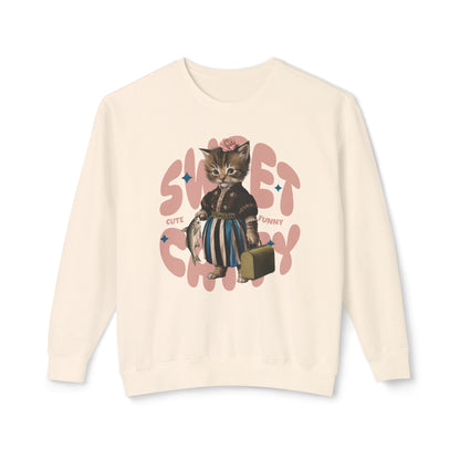 Korea -  Sweet Catty Unisex Lightweight Crewneck Sweatshirt  - StyleMZ