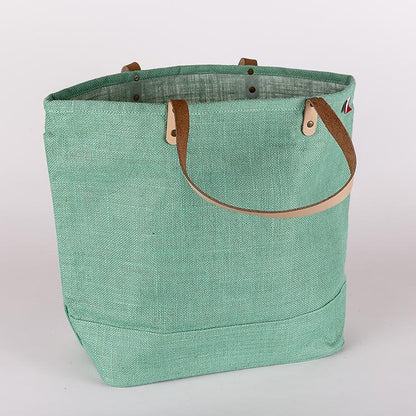 Big Jute Colored Tote Bags with Leather Handles and Monogram