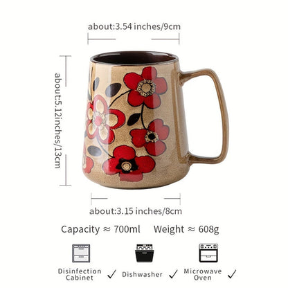 Vibrant Floral Ceramic Mug 700ml Insulated Microwave Safe