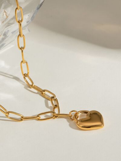 18K Gold-Plated Stainless Steel Heart Pendant Necklace - Stylemz