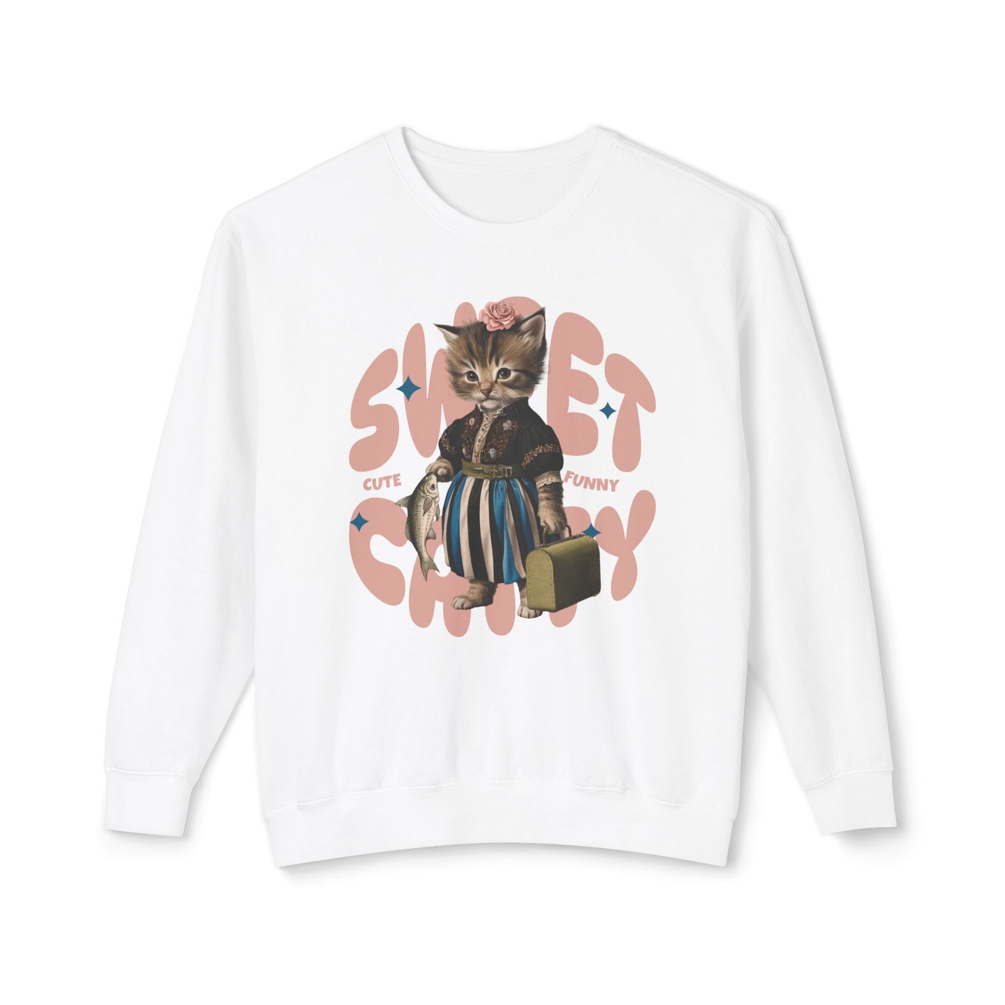 Korea -  Sweet Catty Unisex Lightweight Crewneck Sweatshirt  - StyleMZ