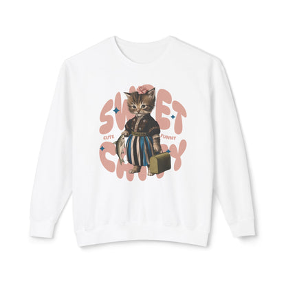 Korea -  Sweet Catty Unisex Lightweight Crewneck Sweatshirt  - StyleMZ