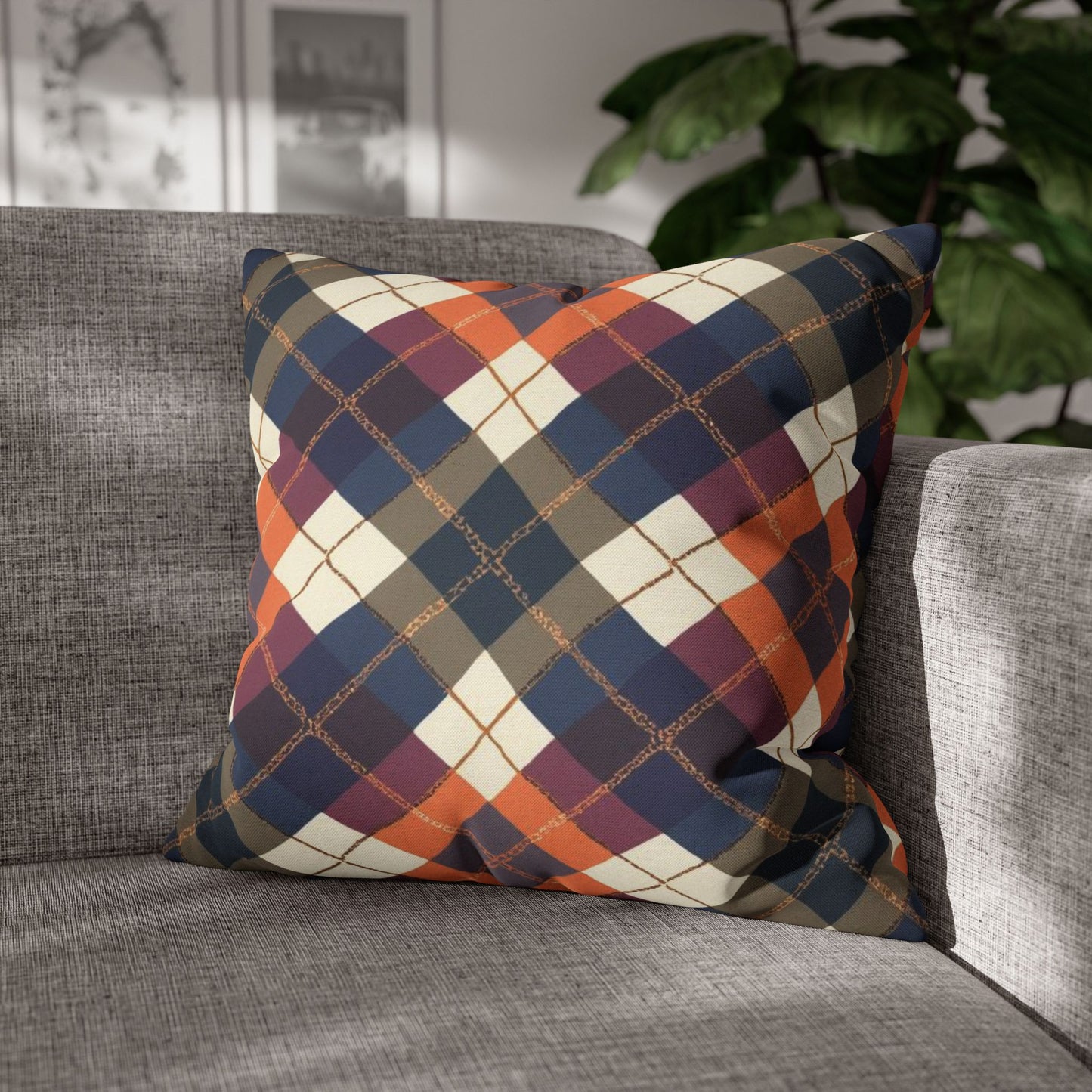 Warm Harvest Argyle Spun Polyester Square Pillowcase - StyleMZ