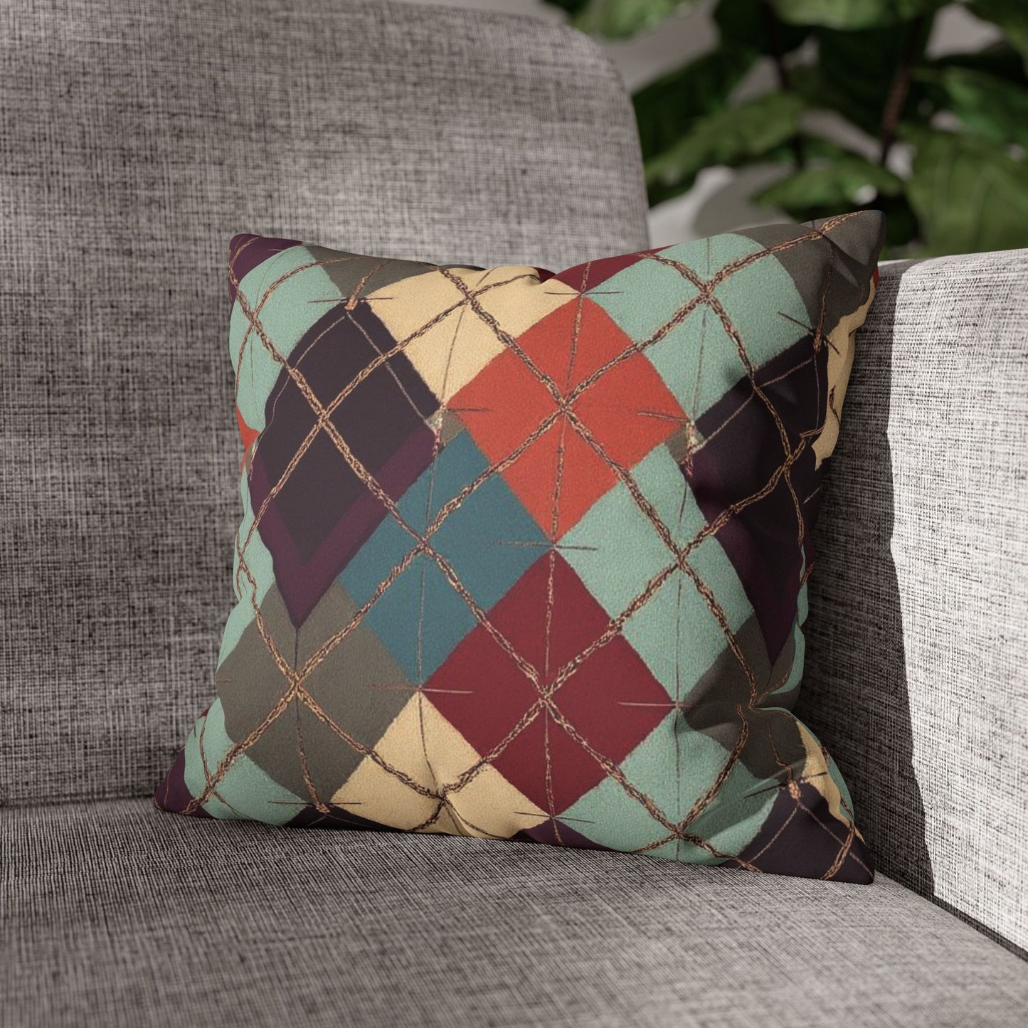 Vintage Harvest Argyle Faux Suede Square Pillowcase - StyleMZ