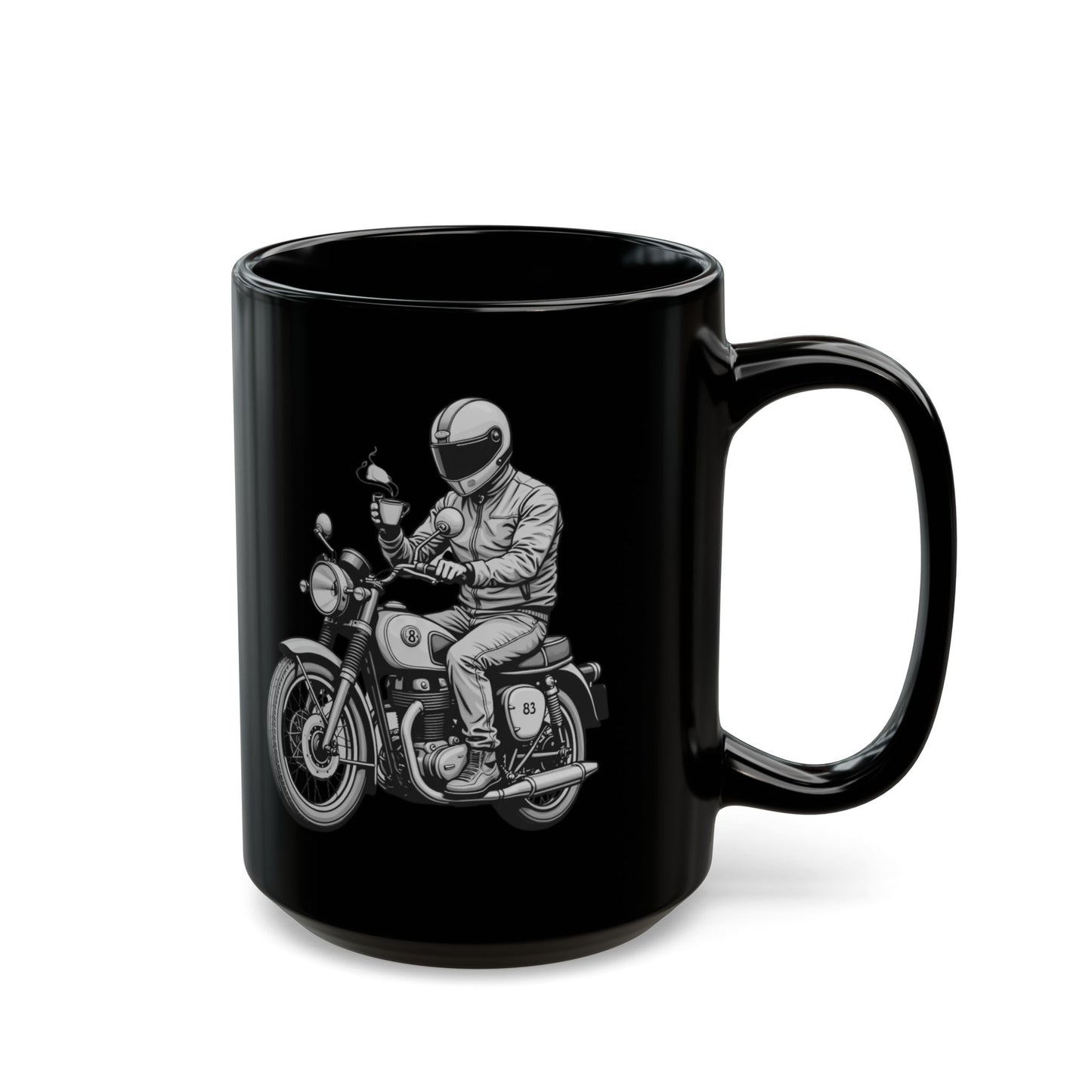 Motorcycle Rider with Coffee Black Mug (11oz, 15oz) - StyleMZ