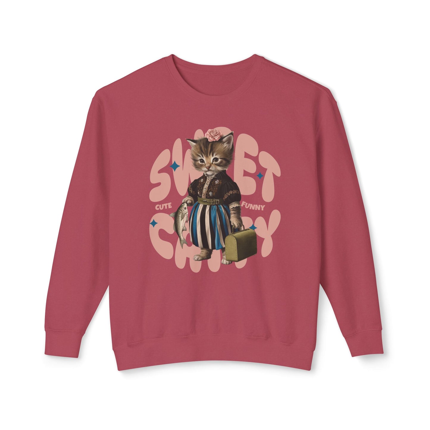 Korea -  Sweet Catty Unisex Lightweight Crewneck Sweatshirt  - StyleMZ