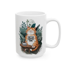 Taza de cerámica con diseño de gato y café de Corea (11 oz, 15 oz) - StyleMZ 