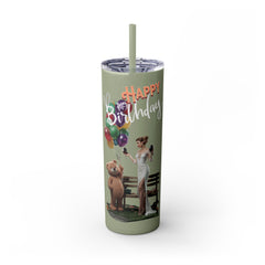 Korea -  Happy Birthday Skinny Tumbler with Straw, 20oz  - StyleMZ