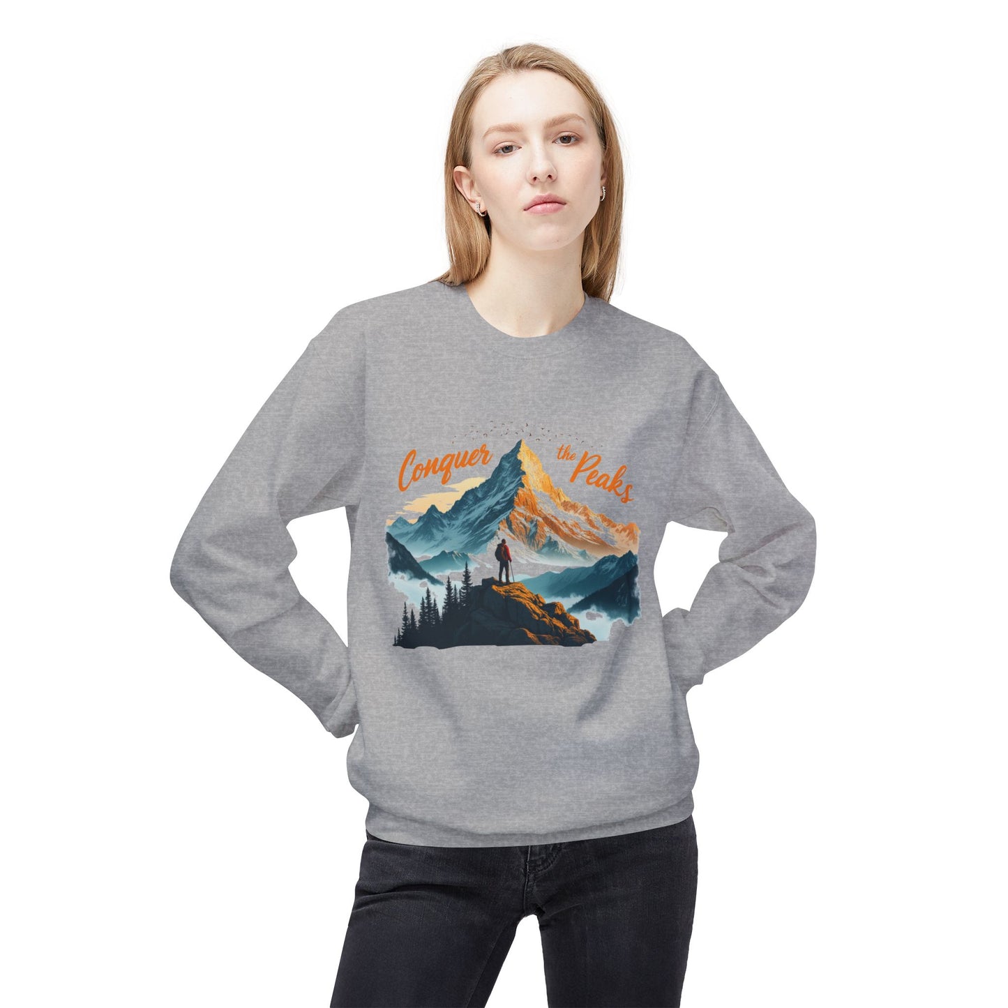 Conquer the peaks Unisex Midweight Softstyle Fleece Crewneck Sweatshirt - StyleMZ