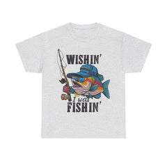 Corea - Camiseta unisex de algodón grueso con el mensaje "Wishing I was fishing" - StyleMZ 