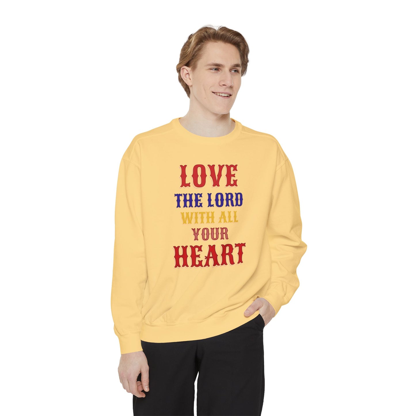 Korea -  Love your God Unisex Garment-Dyed Sweatshirt  - StyleMZ