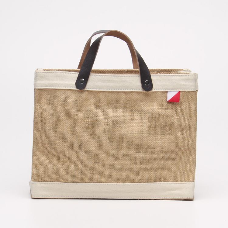 Bodega Jute Tote Bag with Leather Handles for Daily Use