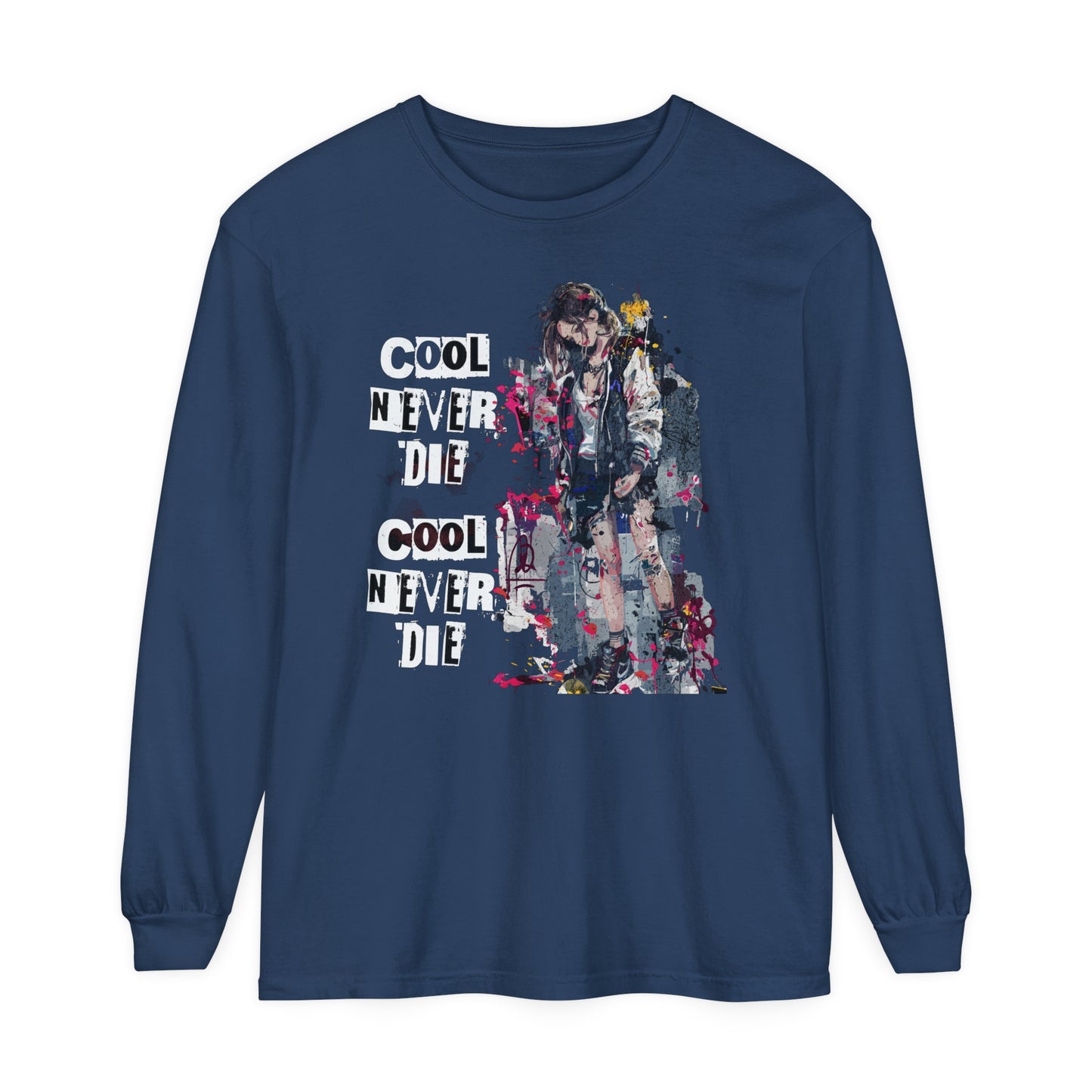 Korea -  Cool never die Garment-dyed Long Sleeve T-Shirt  - StyleMZ