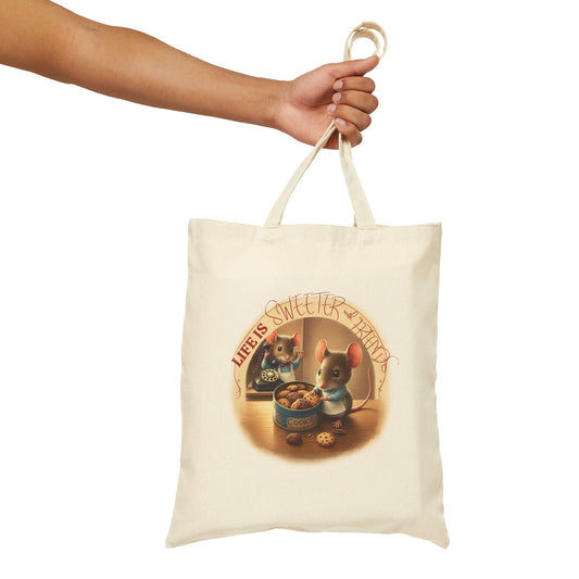 Life is sweeter with friends Cotton Canvas Tote Bag - StyleMZ