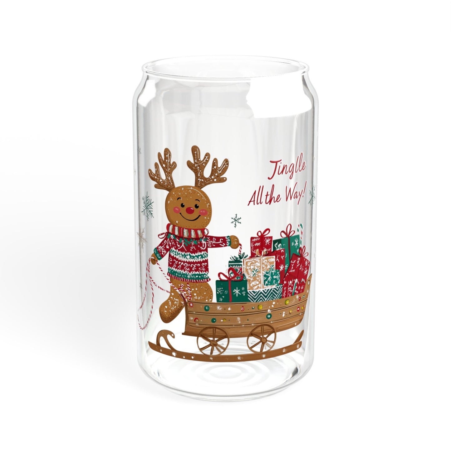 StyleMZ -  The Gingerbread Man's Love for Sleds Sipper Glass, 16oz  - StyleMZ