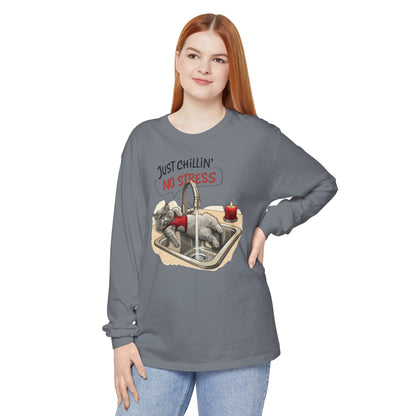 Just chillin' no stress Unisex Garment-dyed Long Sleeve T-Shirt - StyleMZ