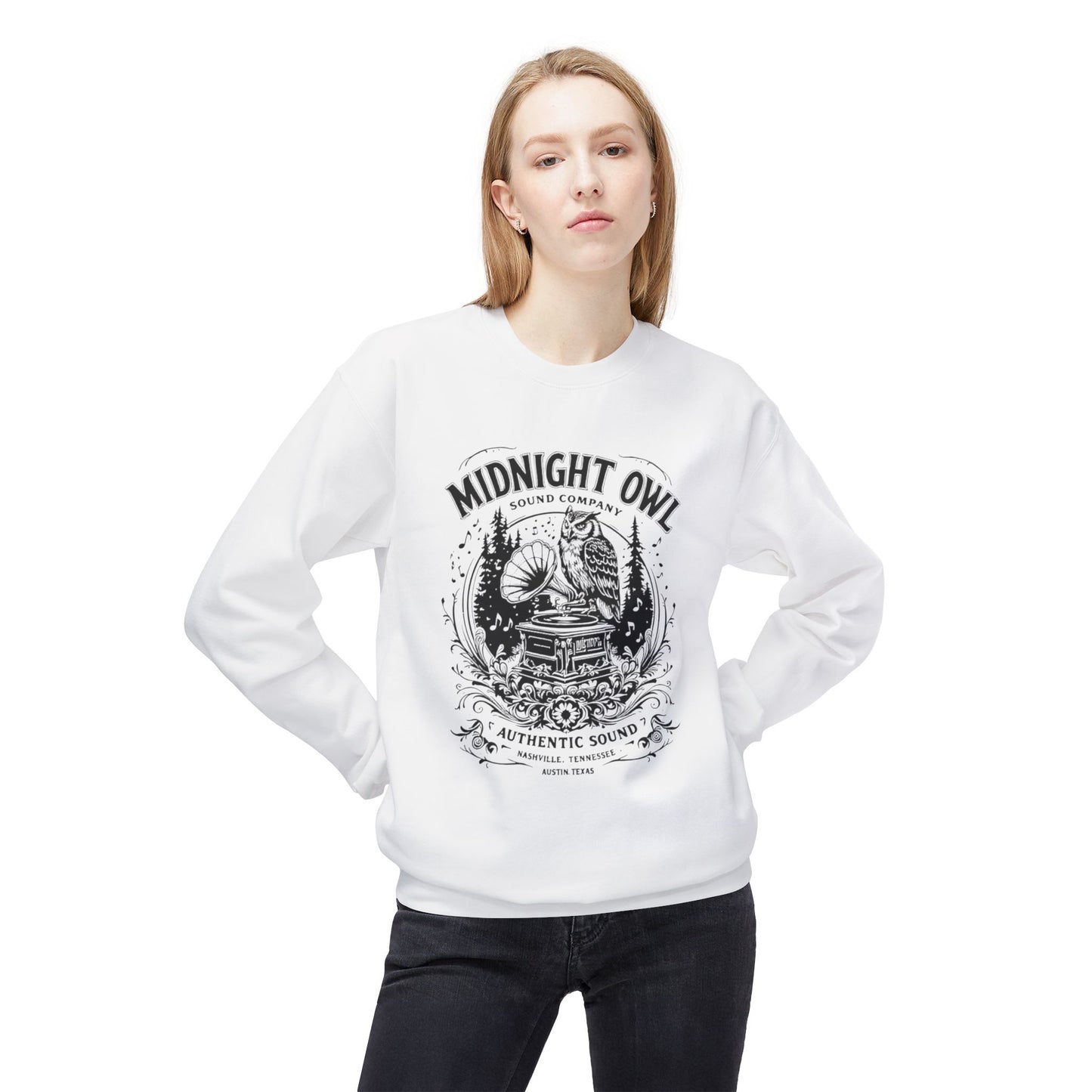 Midnight Owl Unisex Midweight Softstyle Fleece Crewneck Sweatshirt - StyleMZ