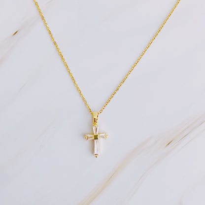 My Dear Crystal Cross Necklace in 18K Gold Plated Steel