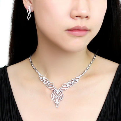 3W1418 Rhodium Brass Jewelry Sets with AAA CZ in Clear