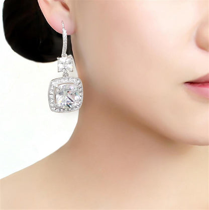 3W1477 Rhodium Brass Earrings with Clear AAA Grade CZ