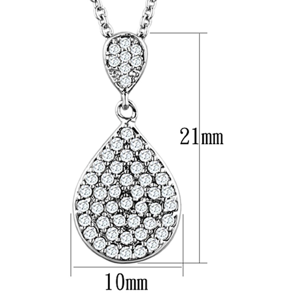 3W720 Rhodium Brass Necklace with Clear AAA Grade CZ