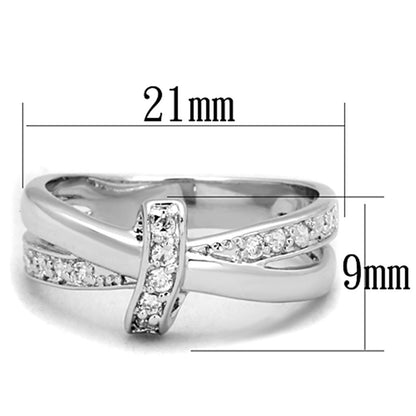 3W819 Rhodium Brass Ring with Clear AAA Grade CZ