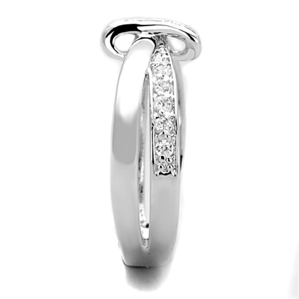 3W819 Rhodium Brass Ring with Clear AAA Grade CZ