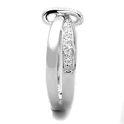 3W819 Rhodium Brass Ring with Clear AAA Grade CZ