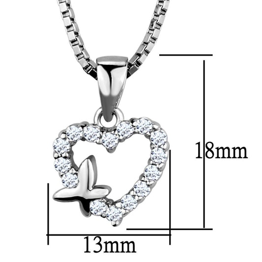 3W840 Rhodium Brass Chain Pendant with Clear AAA CZ